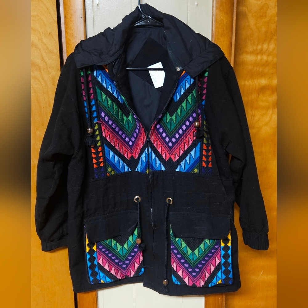 Catalina Black Jacket with Vibrant Patterns
